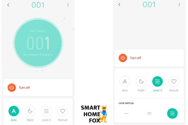 Unterschiedliche Steuerungsmöglichkeiten, Lüfterstufen und automatische Modi für den Xiaomi Mi AIr Purifier Pro H Luftreiniger in der Mi Home App